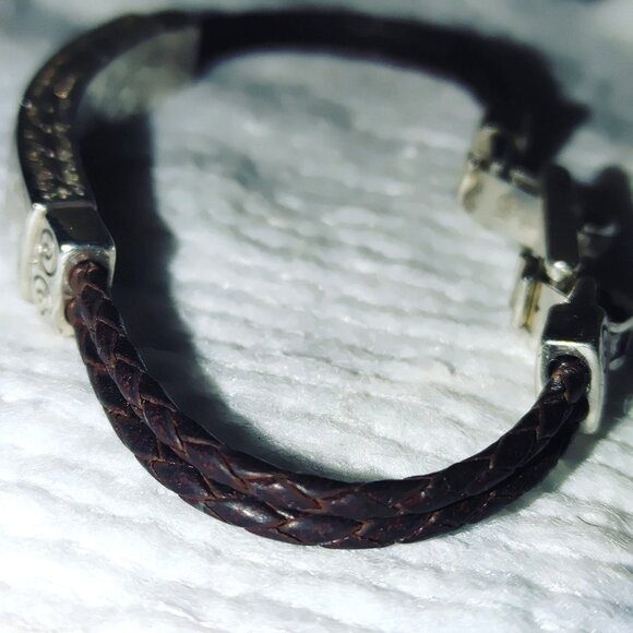 Believe In Yourself Bracelet Brighton Dark Brown Braided Leather Silver Accents - Picture 3 of 14